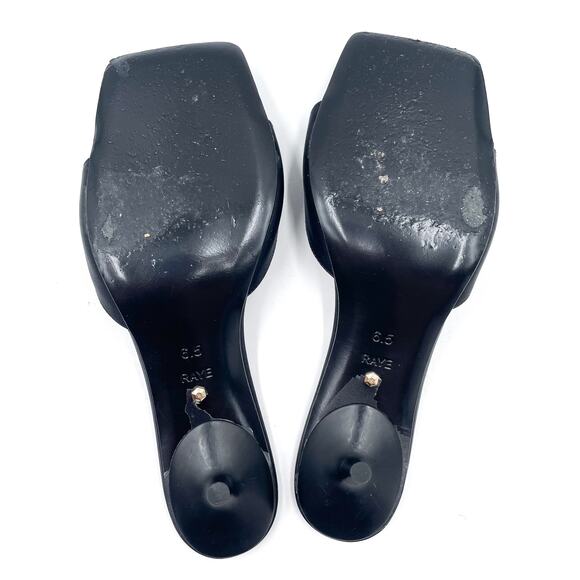 Raye Rosette Mules Black White Sandals Kitten Heels Square Toe Floral Sz 6.5 - Picture 8 of 10
